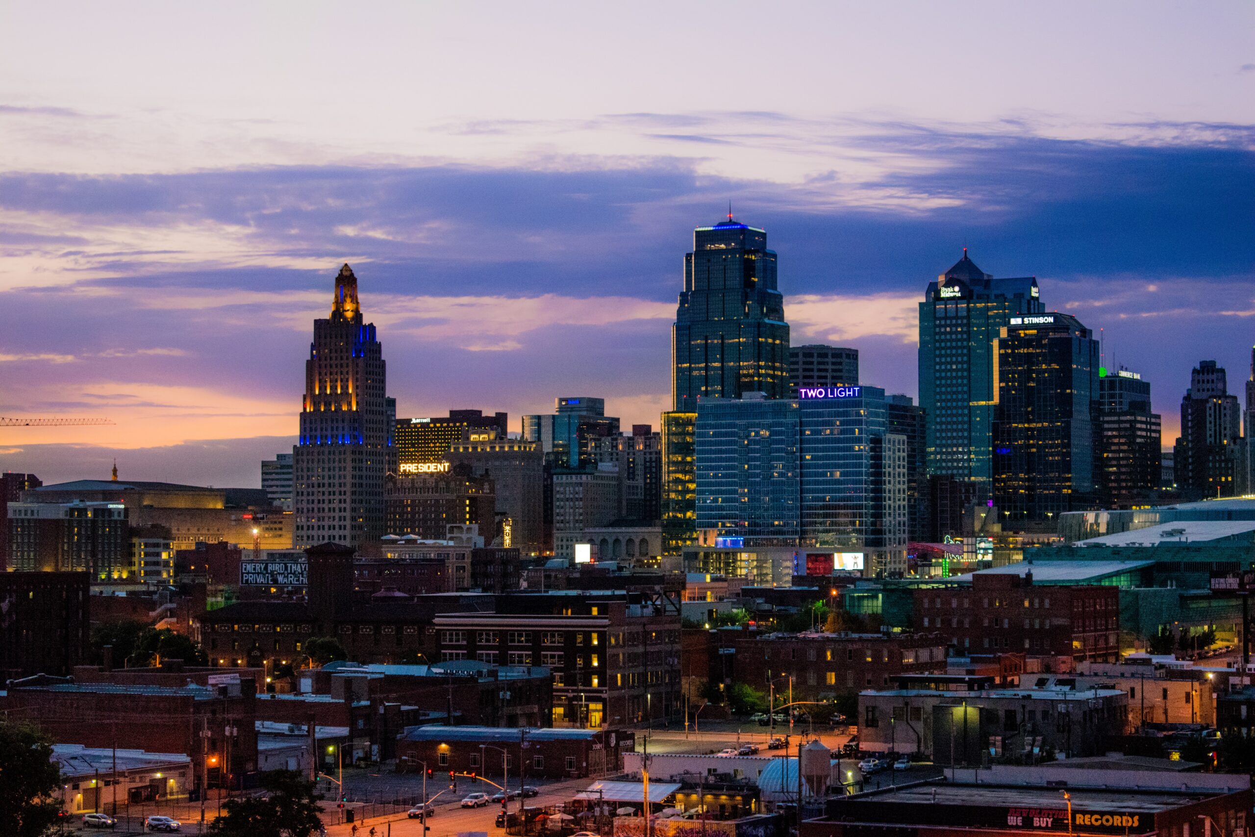 ClearView Financial: Downtown Kansas City Skyline - Illuminated city lights in the heart of real estate opportunities